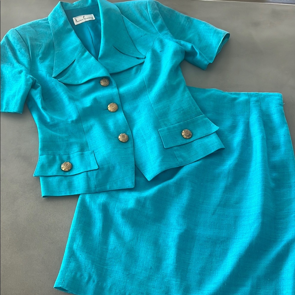 Elegant Turquoise Blazer and Skirt Set